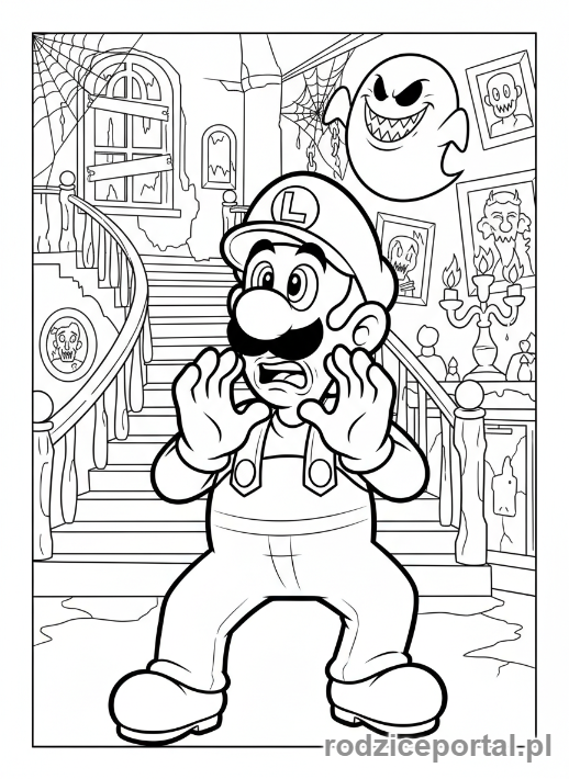 Kolorowanka Super Mario - Luigi w nawiedzonym domu