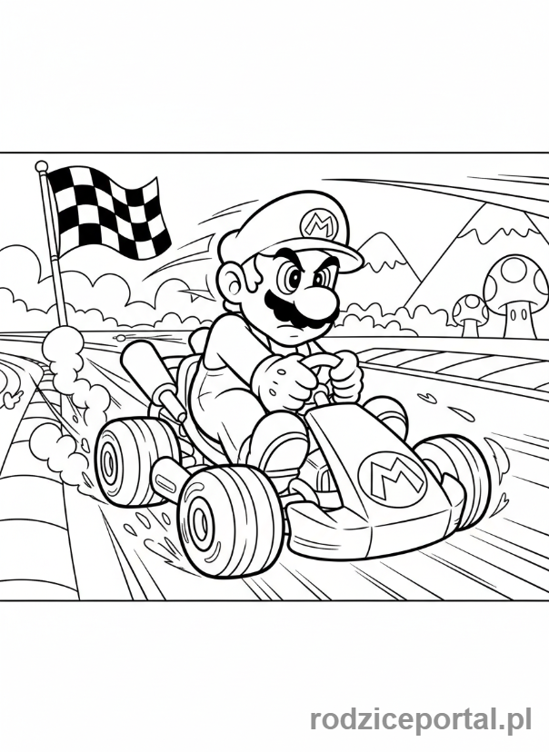 Kolorowanka Super Mario - Mario na gokarcie