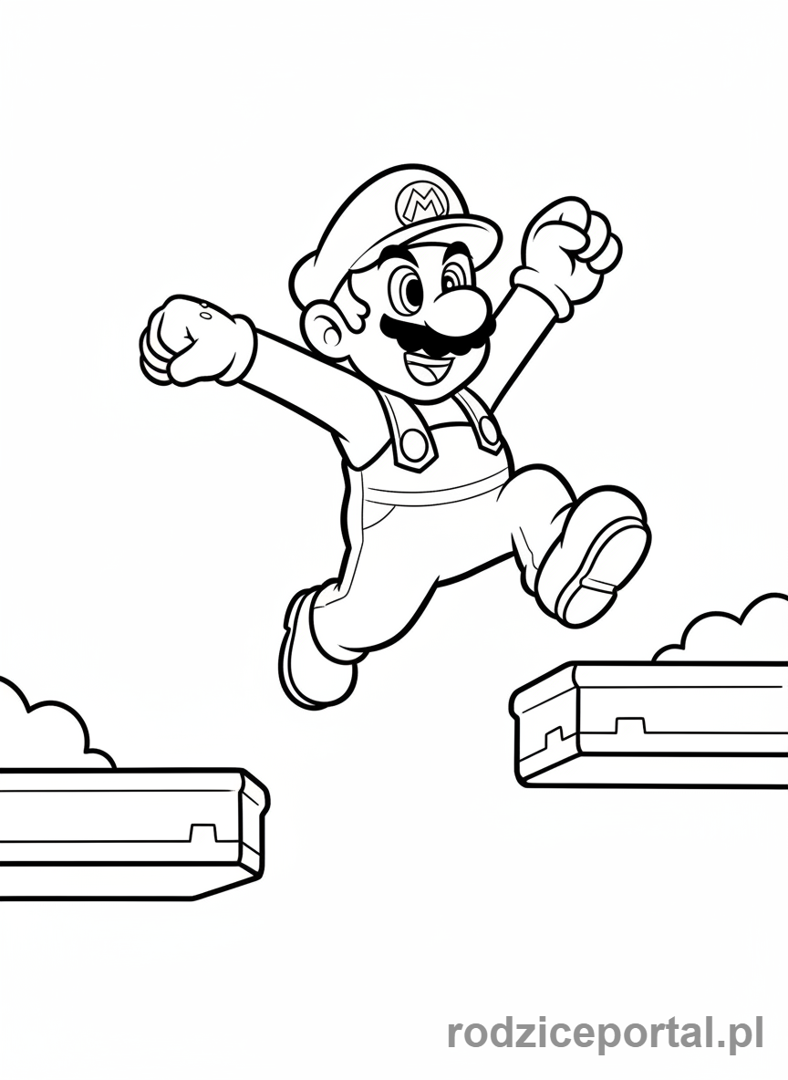 Kolorowanka Super Mario - Mario skaczący po platformach