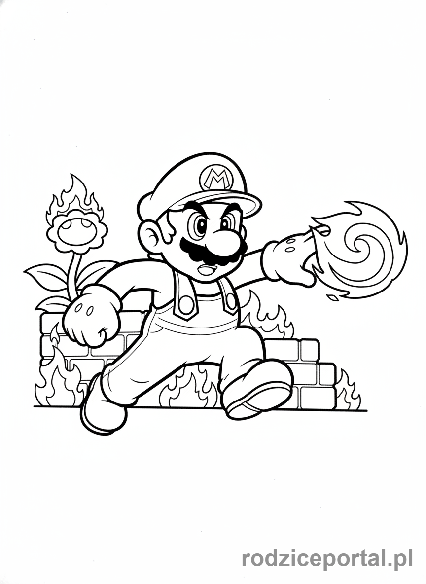 Kolorowanka Super Mario - Mario strzelający kulą ognia