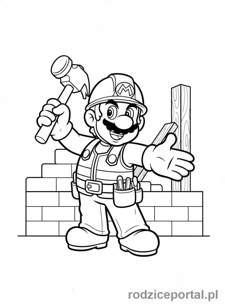 Kolorowanka Super Mario - Mario w stroju Builder Mario