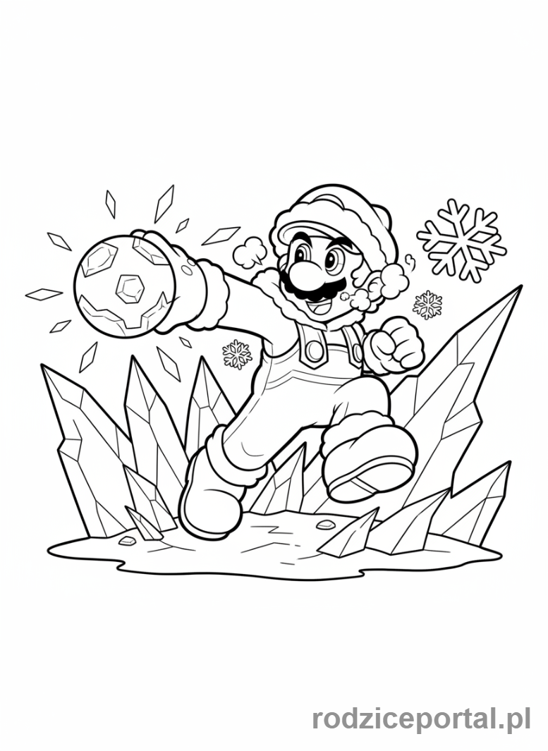 Kolorowanka Super Mario - Mario w stroju lodowym strzelający