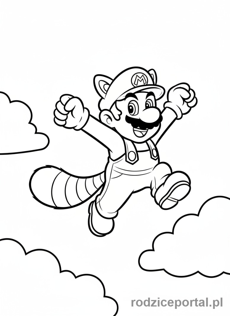 Kolorowanka Super Mario - Mario w stroju szopa latający