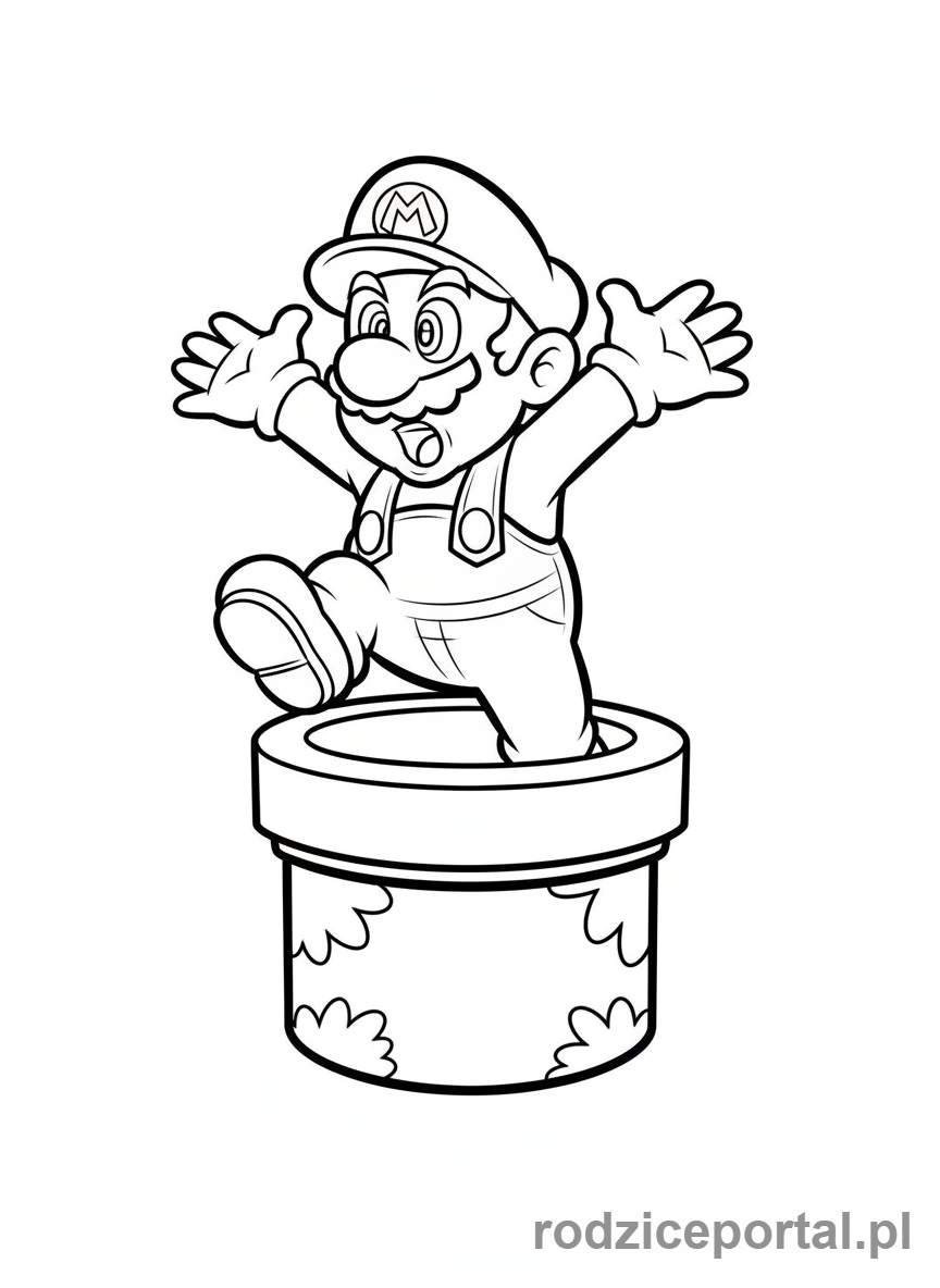 Kolorowanka Super Mario - Mario wychodzący z rury