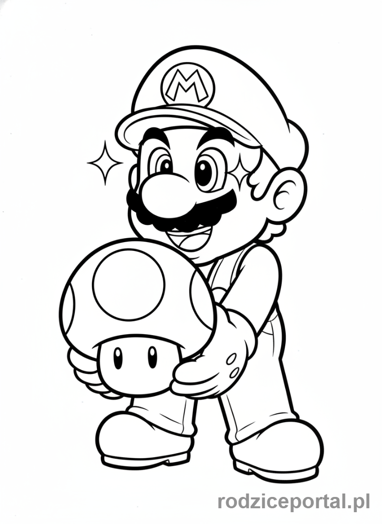 Kolorowanka Super Mario - Mario z super grzybkiem