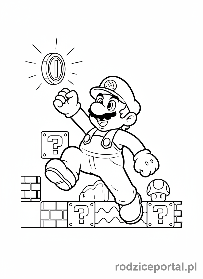 Kolorowanka Super Mario - Mario zbierający monetę
