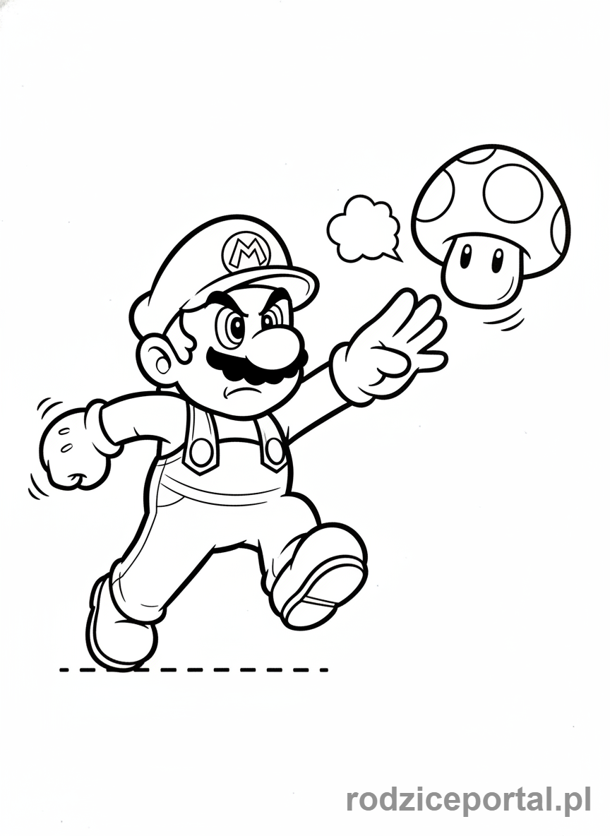 Kolorowanka Super Mario - Mario zbierający Super Grzyba