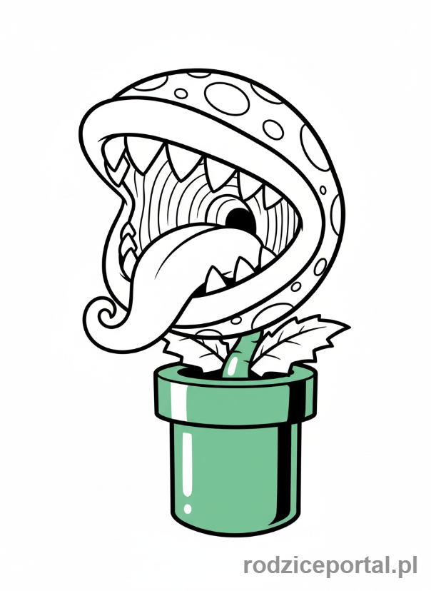 Kolorowanka Super Mario - Piranha Plant wyskakująca z rury