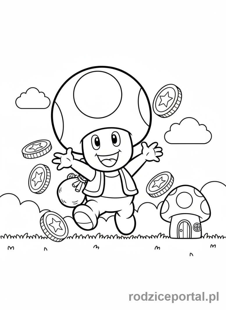 Kolorowanka Super Mario - Toad zbierający monety