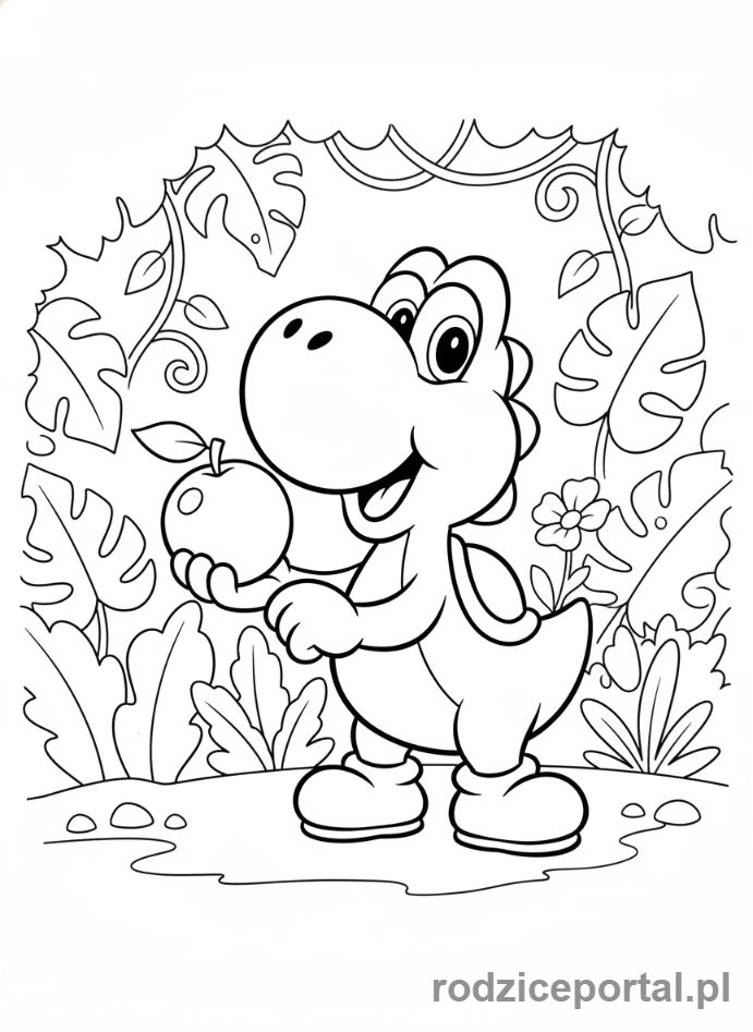 Kolorowanka Super Mario - Yoshi jedzący owoc