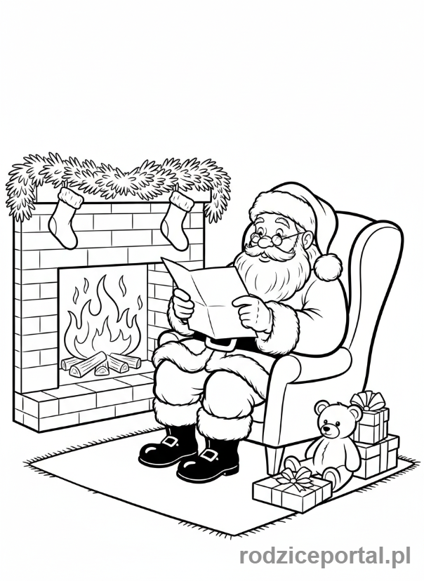 Kolorowanka Święty Mikołaj - Mikołaj czytający list