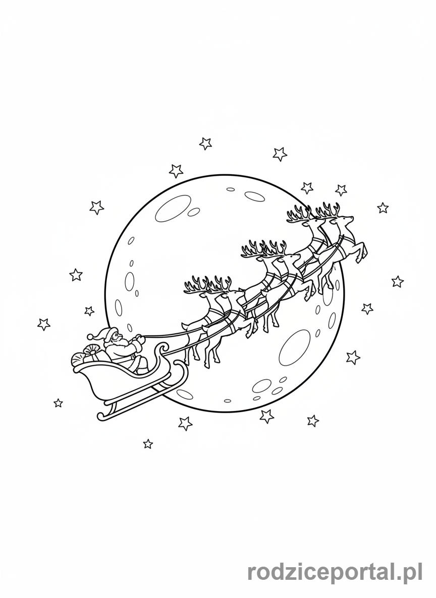 Kolorowanka Święty Mikołaj - Mikołaj lecący po niebie