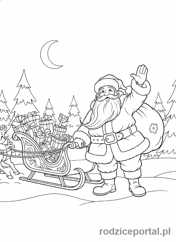 Kolorowanka Święty Mikołaj - Mikołaj machający na pożegnanie