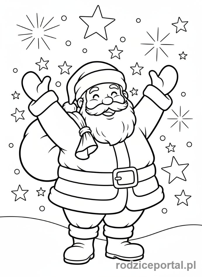 Kolorowanka Święty Mikołaj - Mikołaj machający ręką