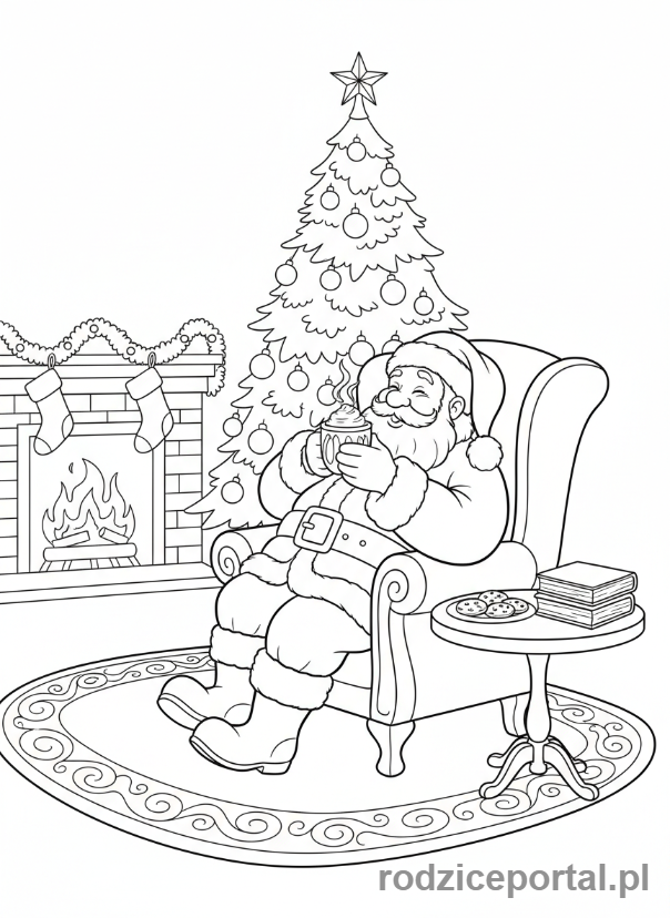 Kolorowanka Święty Mikołaj - Mikołaj pijący kakao