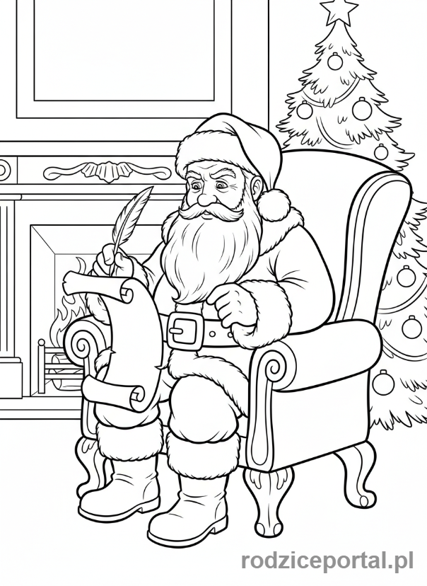 Kolorowanka Święty Mikołaj - Mikołaj sprawdzający listę