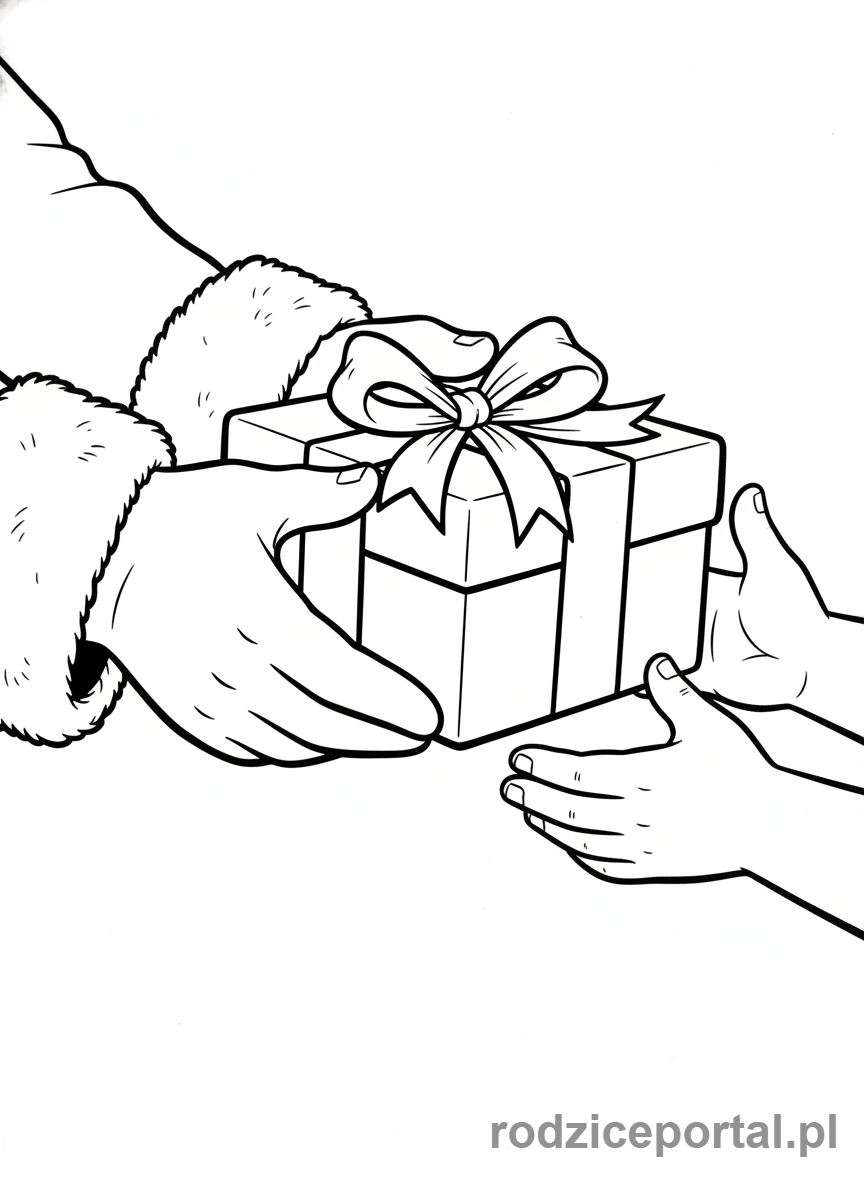 Kolorowanka Święty Mikołaj - Mikołaj wręczający prezent