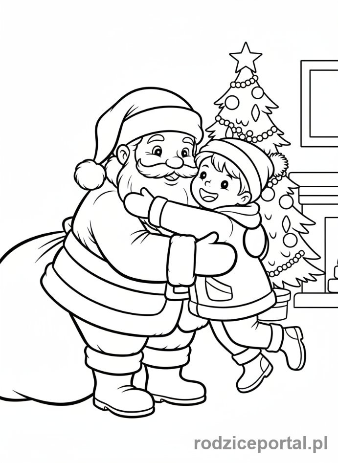 Kolorowanka Święty Mikołaj - Mikołaj z dzieckiem