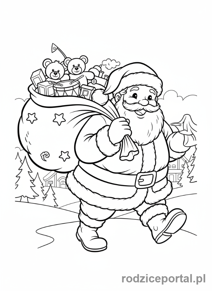 Kolorowanka Święty Mikołaj - Mikołaj z workiem prezentów