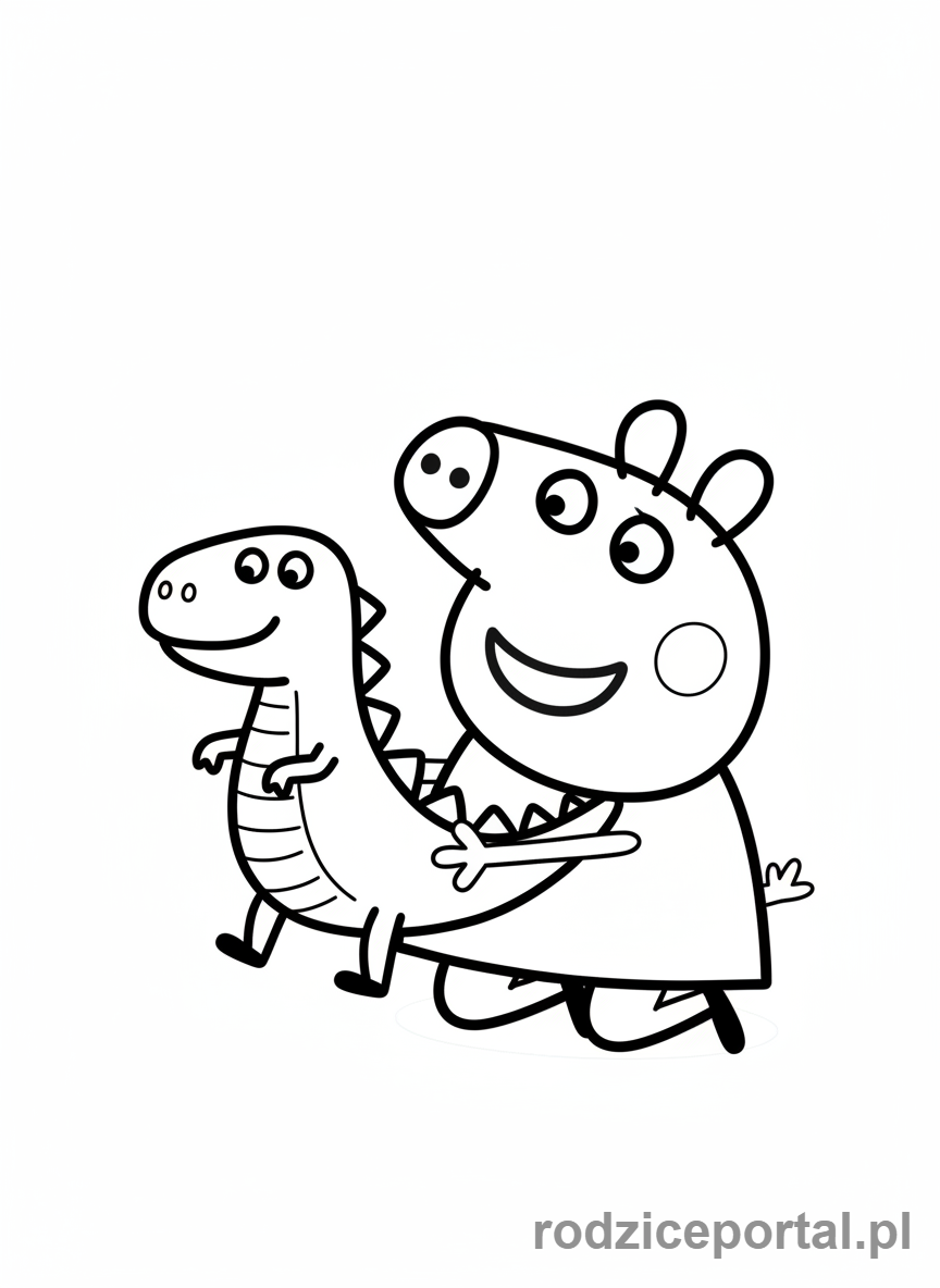 Kolorowanka Świnka Peppa - George bawiący się dinozaurem