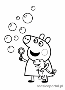 Kolorowanka Świnka Peppa - George puszczający bańki mydlane