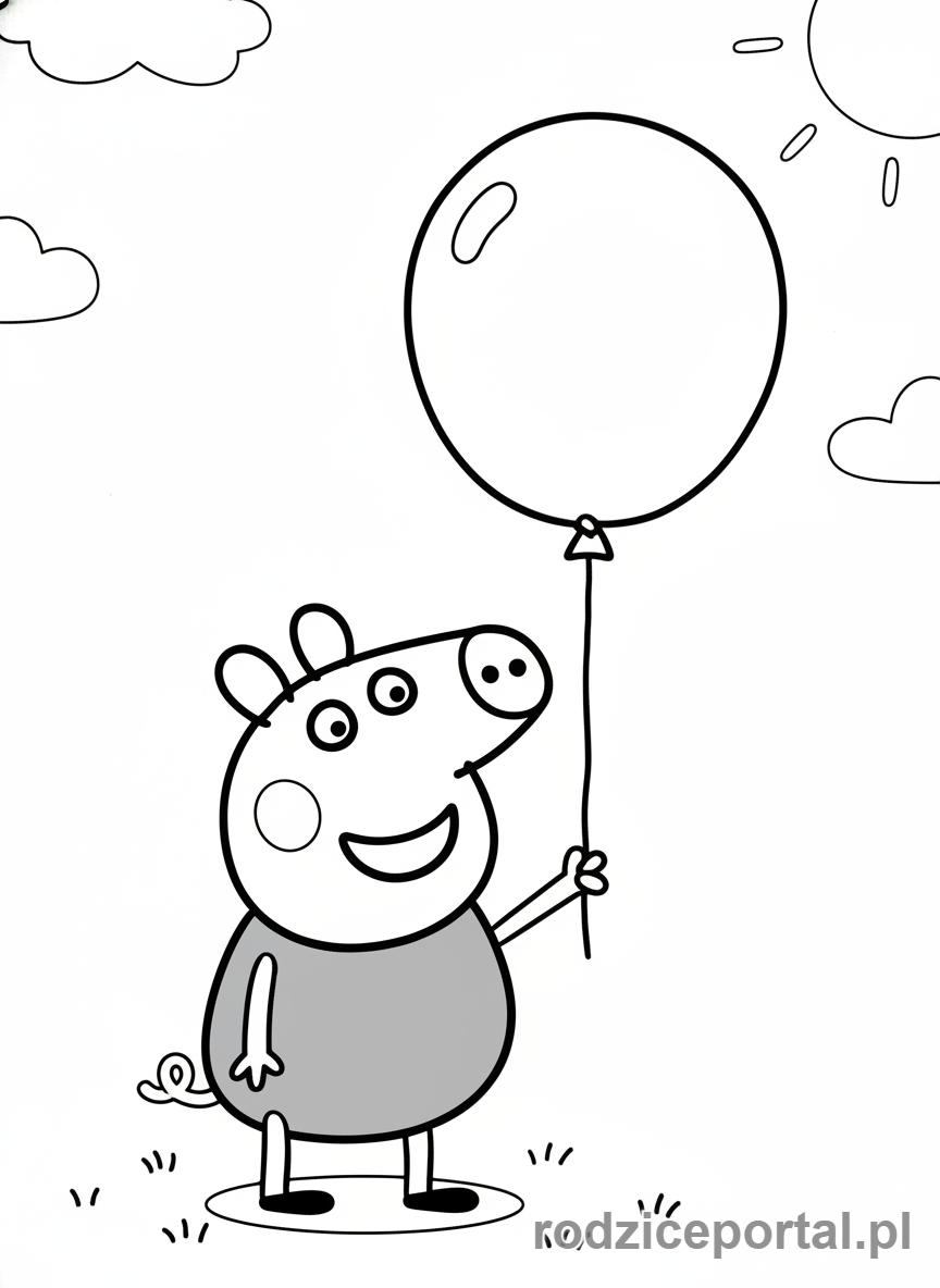 Kolorowanka Świnka Peppa - George trzymający duży balonik