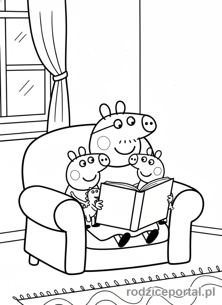 Kolorowanka Świnka Peppa - Mama Świnka czytająca książkę