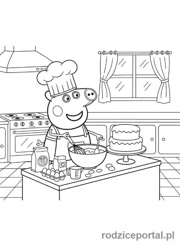 Kolorowanka Świnka Peppa - Mama Świnka piekąca ciasto w kuchni
