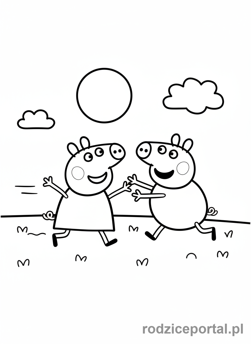 Kolorowanka Świnka Peppa - Peppa i Suzy Sheep bawiące się w berka