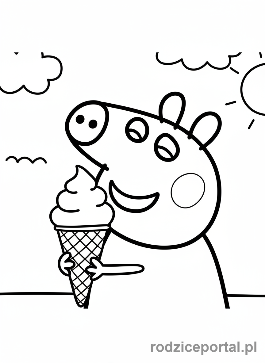 Kolorowanka Świnka Peppa - Peppa jedząca lody