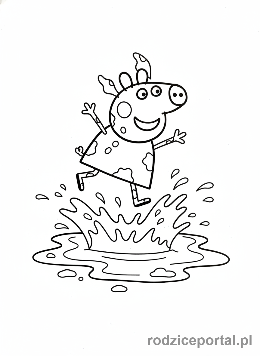 Kolorowanka Świnka Peppa - Peppa skacząca w błotnistej kałuży