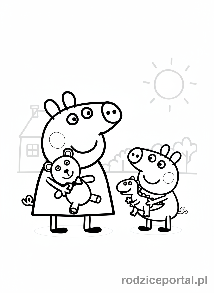 Kolorowanka Świnka Peppa - Świnka Peppa i George bawiący się zabawkami