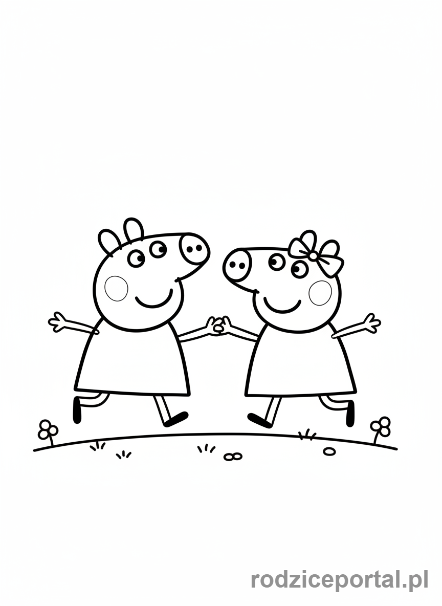 Kolorowanka Świnka Peppa - Świnka Peppa i Owca Suzy trzymające się za ręce