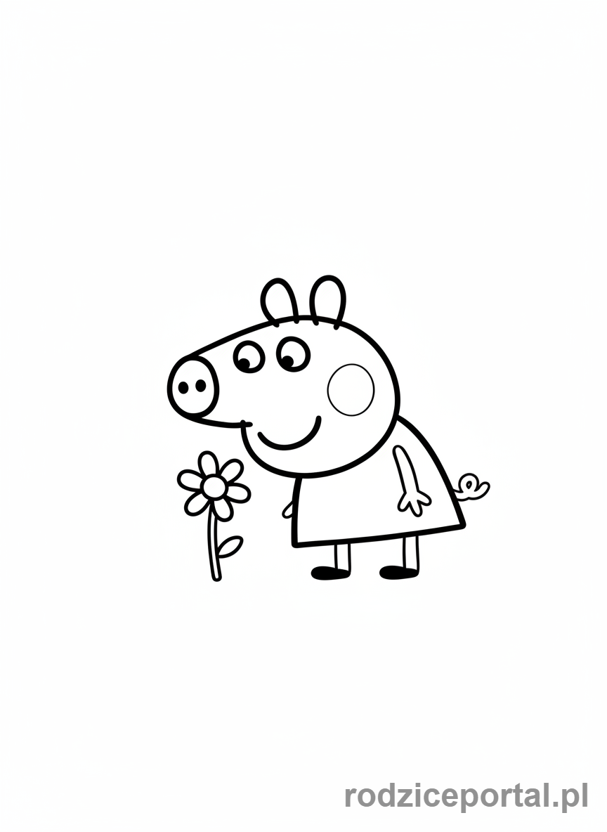 Kolorowanka Świnka Peppa - Świnka Peppa odkrywająca kwiatka