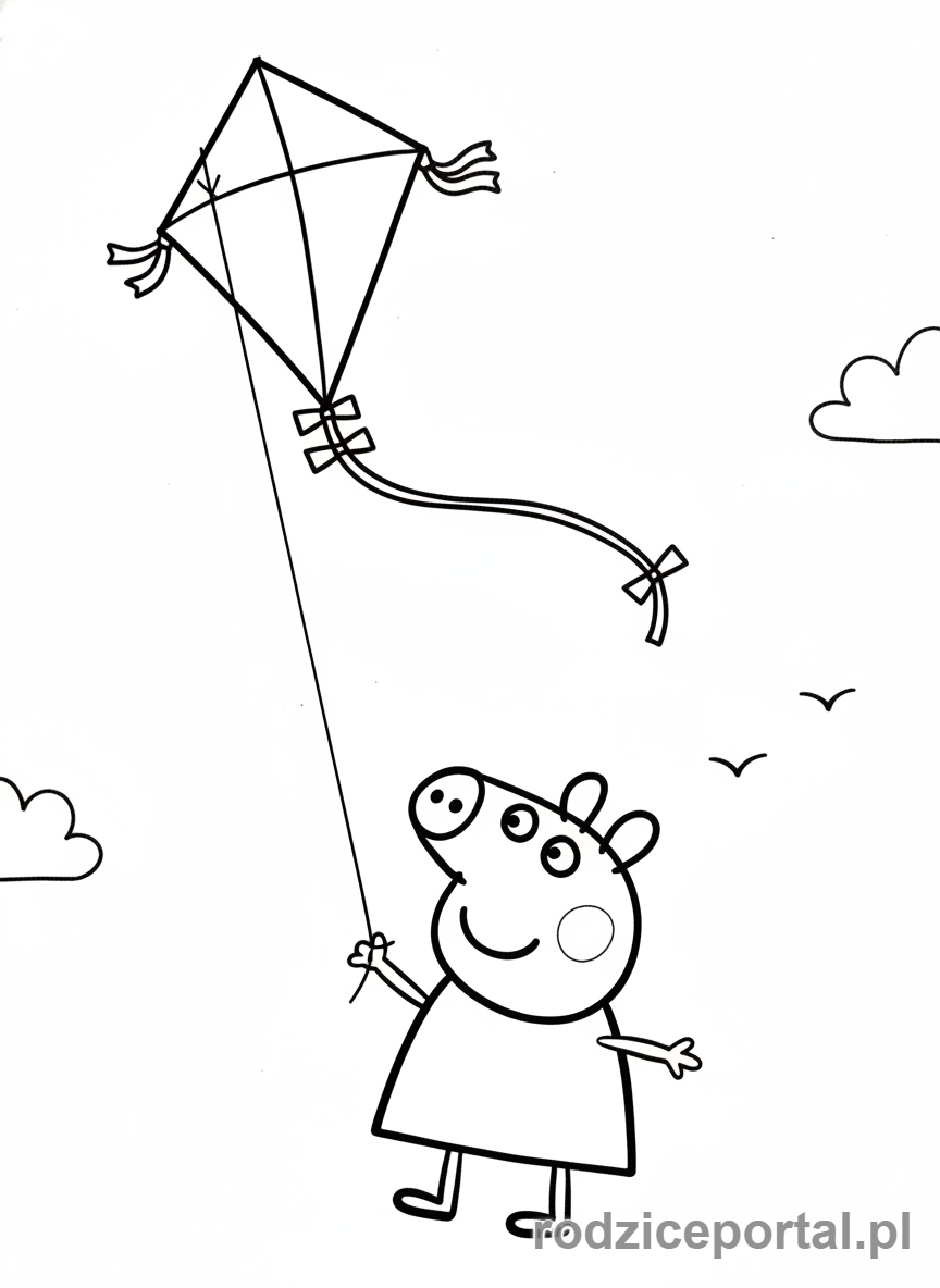 Kolorowanka Świnka Peppa - Świnka Peppa puszczająca latawiec