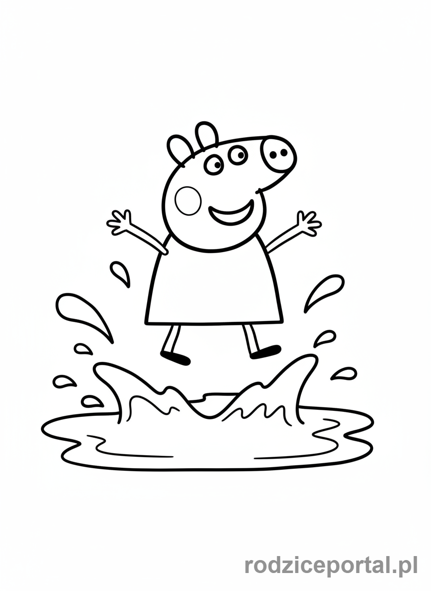 Kolorowanka Świnka Peppa - Świnka Peppa skacząca w kałuży