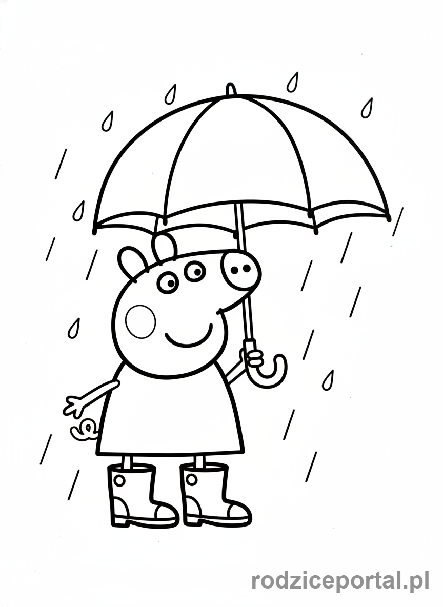 Kolorowanka Świnka Peppa - Świnka Peppa w kaloszach i z parasolką