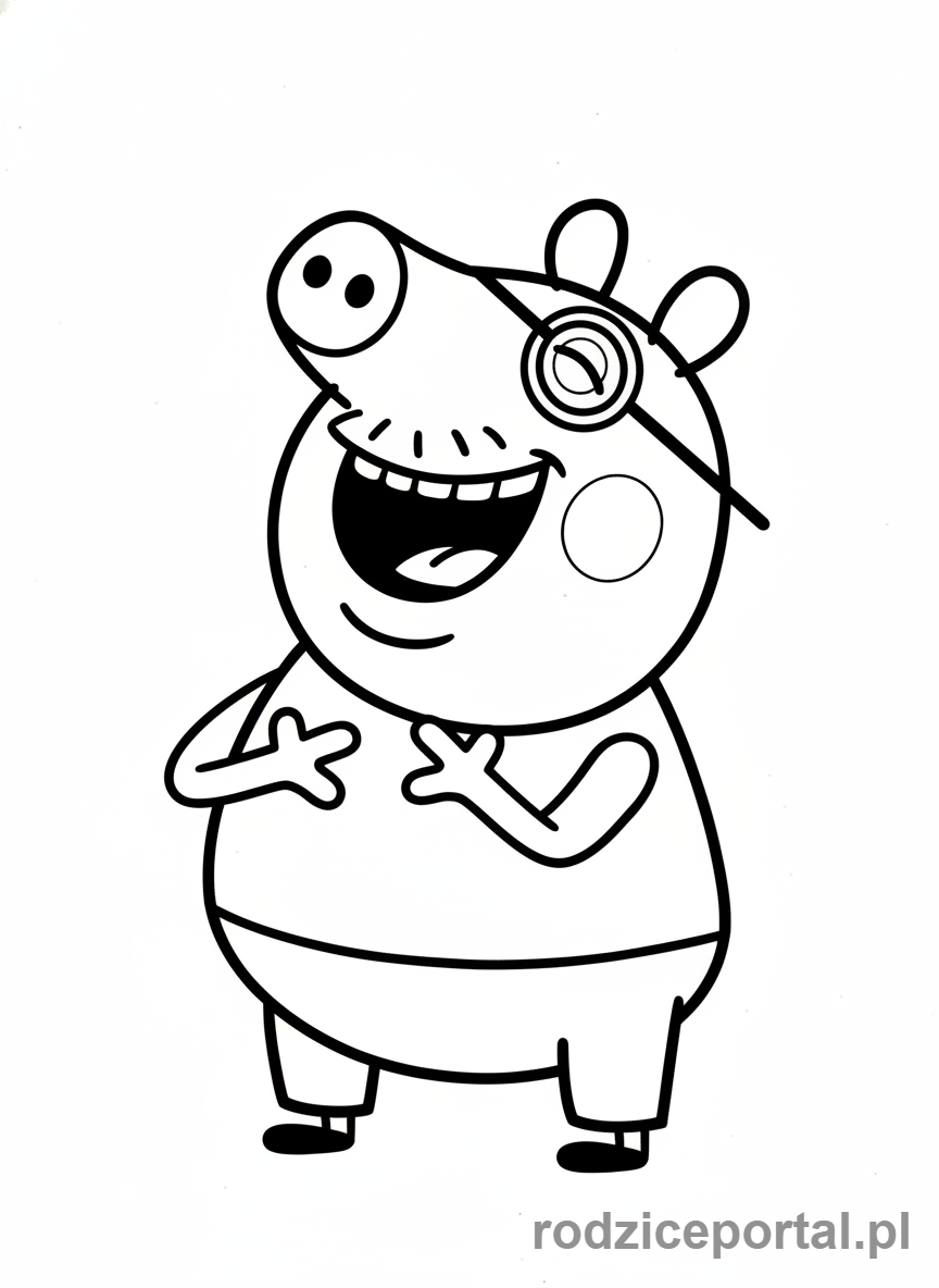 Kolorowanka Świnka Peppa - Tata Świnka śmiejący się wesoło