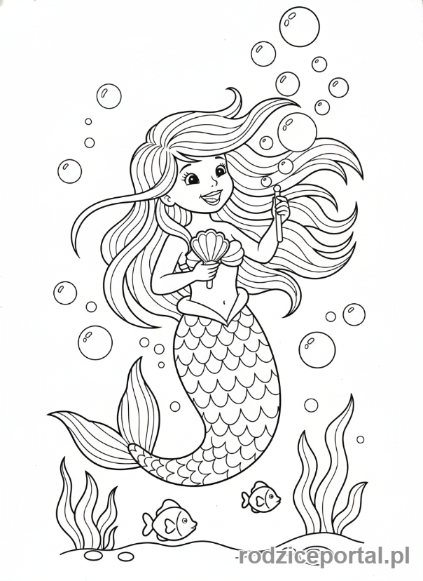 Kolorowanka Syrenka - Syrenka dmuchająca bańki