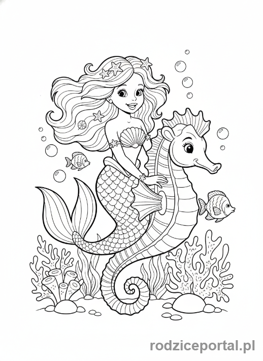 Kolorowanka Syrenka - Syrenka i konik morski