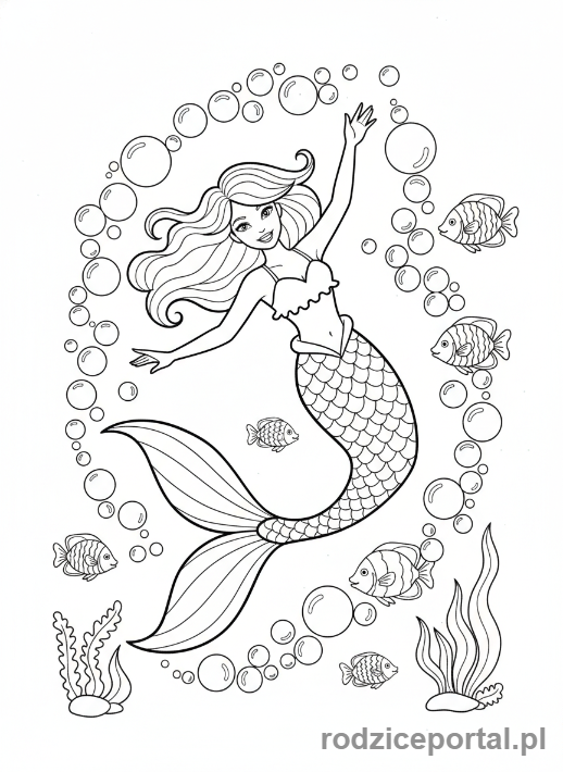 Kolorowanka Syrenka - Syrenka machająca ogonem
