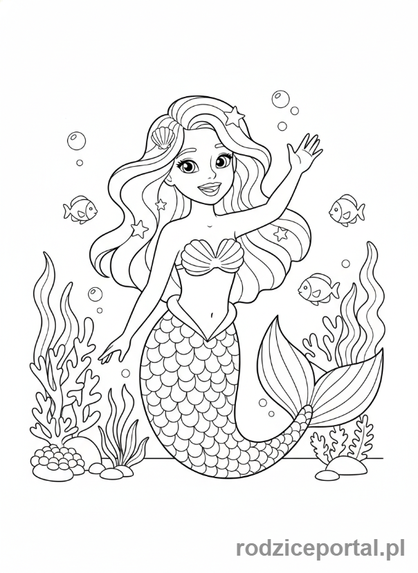 Kolorowanka Syrenka - Syrenka machająca ręką