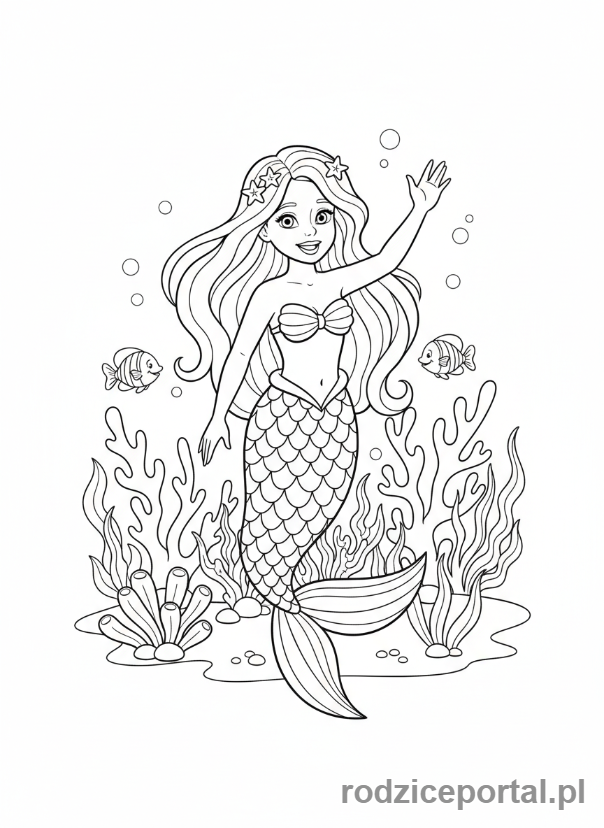 Kolorowanka Syrenka - Syrenka machająca z oddali