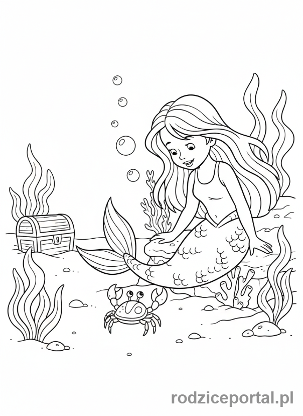 Kolorowanka Syrenka - Syrenka obserwująca kraba
