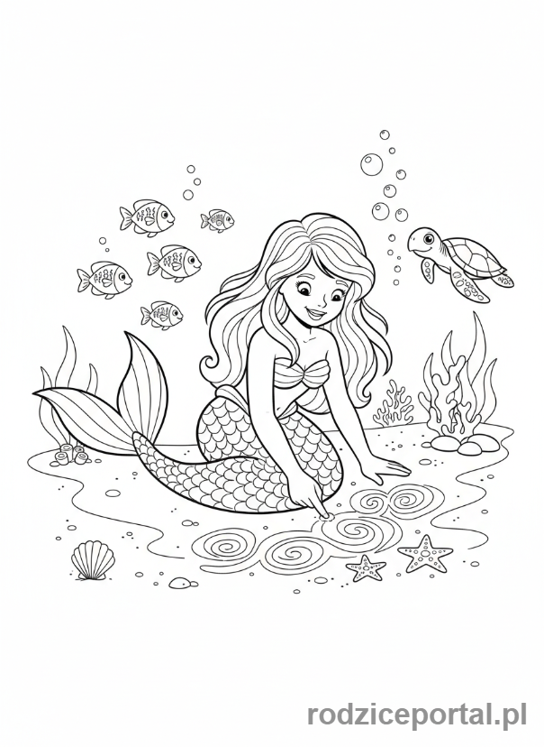 Kolorowanka Syrenka - Syrenka rysująca na piasku
