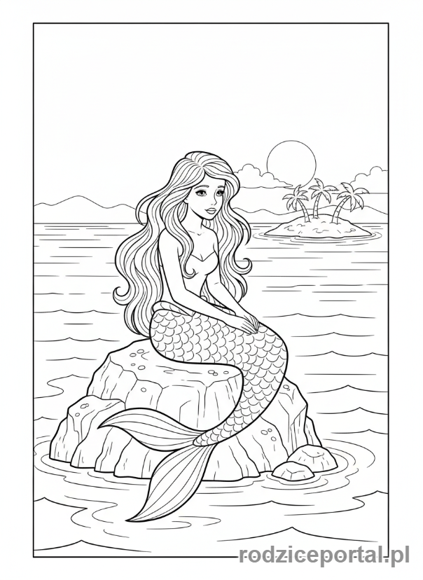 Kolorowanka Syrenka - Syrenka siedząca na skale
