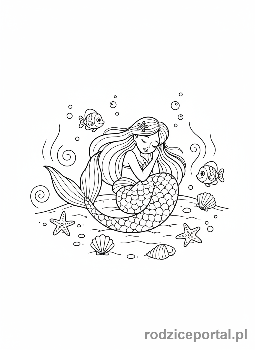 Kolorowanka Syrenka - Syrenka śpiąca na dnie morza