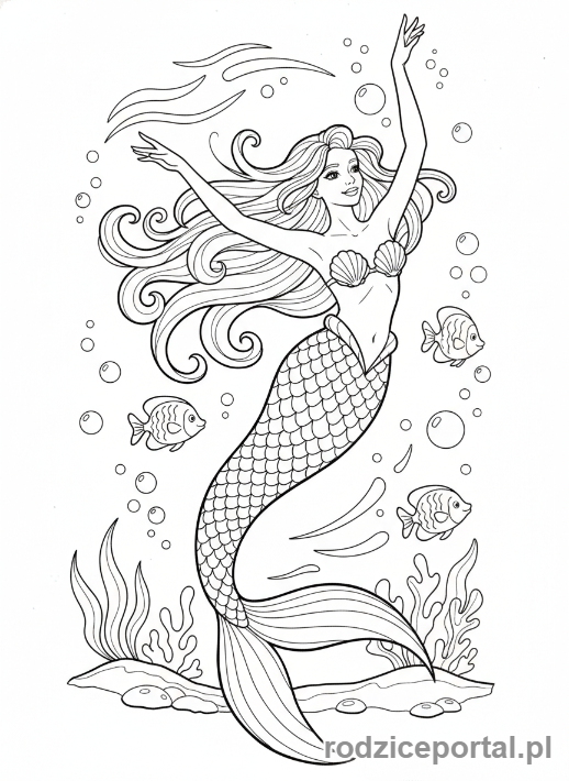Kolorowanka Syrenka - Syrenka tańcząca pod wodą
