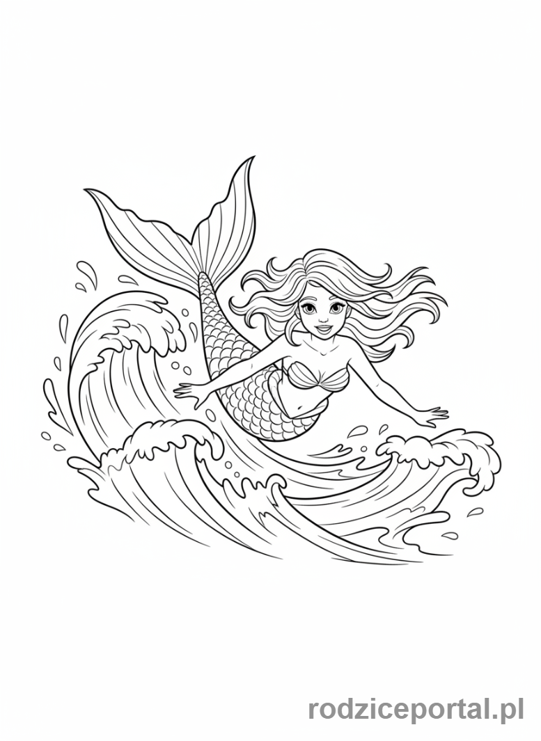 Kolorowanka Syrenka - Syrenka w dynamicznym pływaniu
