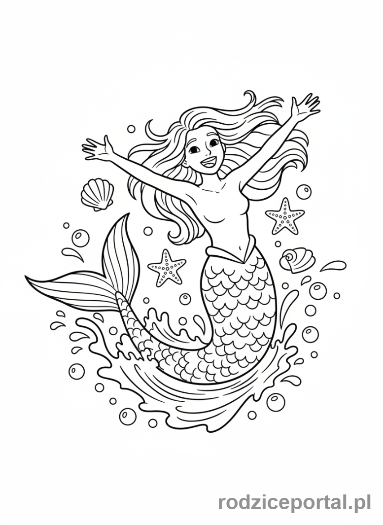 Kolorowanka Syrenka - Syrenka w radosnym skoku